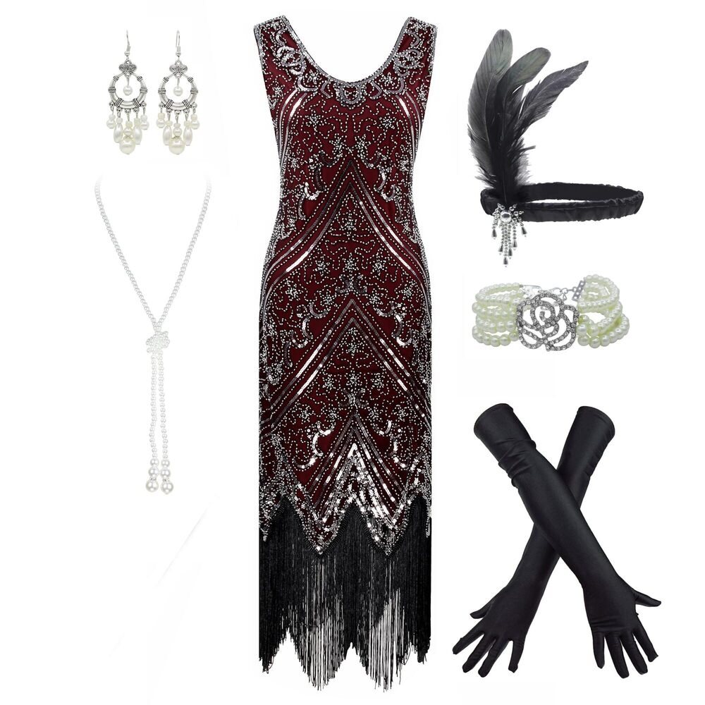 6721 Women's 1920s Flapper Fringe Beaded Great Gatsby Party